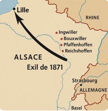 Exil de 1871 — Option pour la France, départ vers Lille.