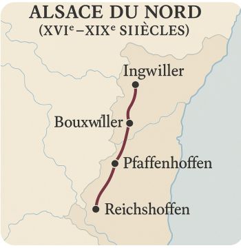 Alsace du Nord (XVIᵉ–XIXᵉ siècles) — Ingwiller → Bouxwiller → Pfaffenhoffen → Reichshoffen.